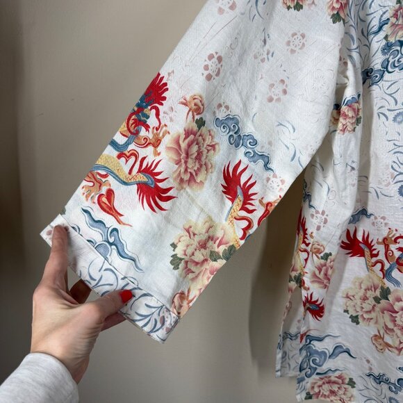 Citron Santa Monica Linen Dragon Floral Blouse Womens Size 1X Asian Art to Wear - Picture 4 of 8